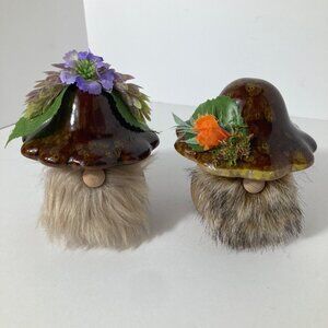 Ceramic Mushroom Gnomes Fairy Flower‎ Garden -2 Brown Purple Orange 3 x 4"
